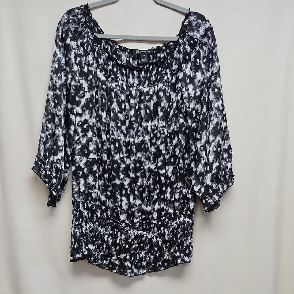 INC International Concepts 100% Silk Abstract Print Off-The-Shoulder Blouse - 14